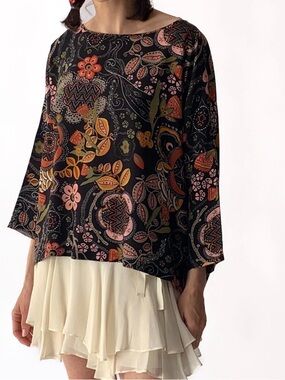 Missoni Black Floral Paisley Boatneck Blouse Size Large